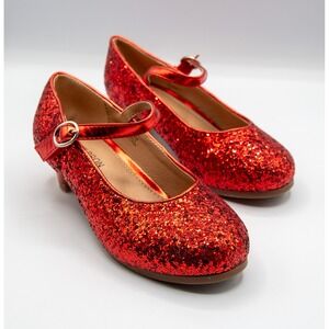 Thee Bron Girls Red Glitter Mary Jane Heels Sparkly Costume Dress Shoes 13